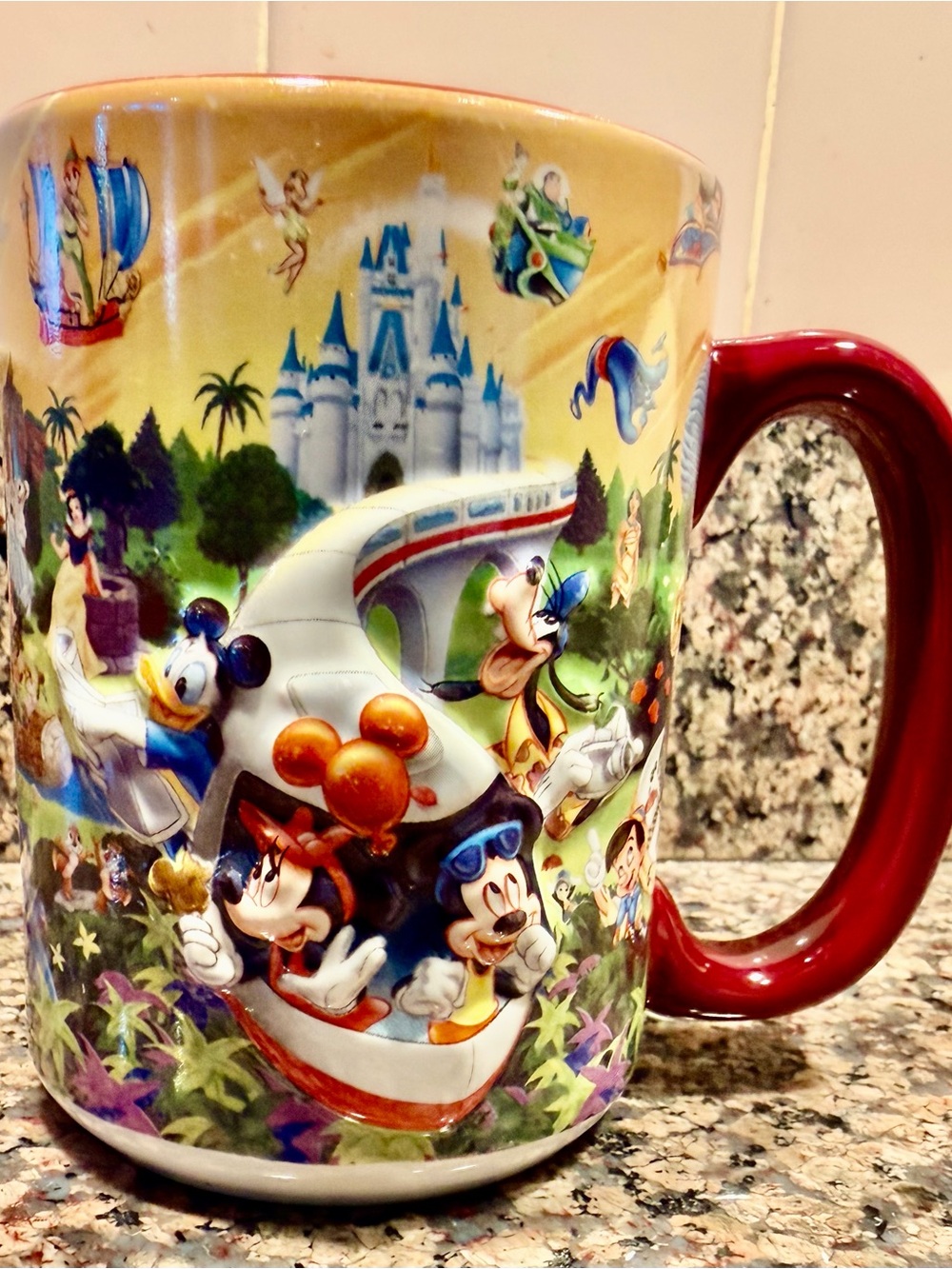 Disney Multicolor Character Collage Mug with Red Handle